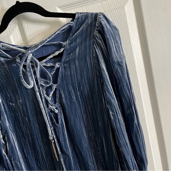 Anthropologie Crushed Velvet Velour Long Smocked Sleeve Smocked Dress - Picture 6 of 9